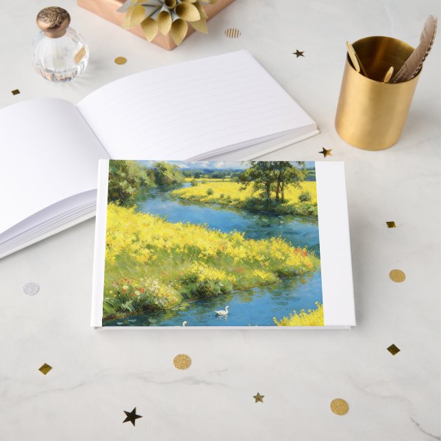 Scenic River & Duck Hardcover Anteckningsbok | Nat Gästböcker (Framsida öppen)