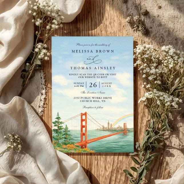 Scenic San Francisco Destination QR Code Wedding Inbjudningar (Skapare uppladdad)