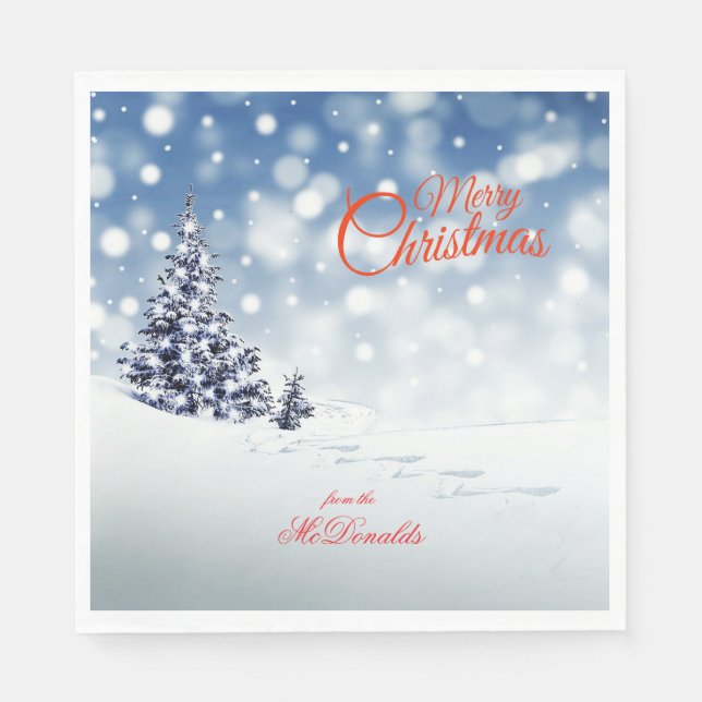 Scenic Snow and Christmas trees - Personalize Pappersservett (Framsidan)