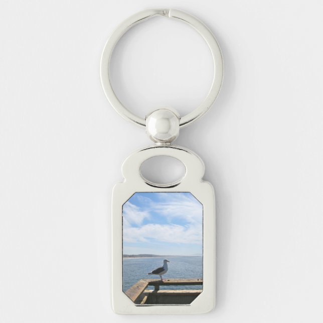 Scenisk fiskmåsmetall Keychain Rektangulärt Silverfärgad Nyckelring (Framsidan)