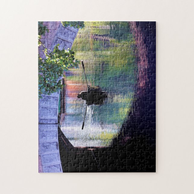 Scenisk Grönt Lila Boat under bron i Arch Sten Pussel (Vertikal)