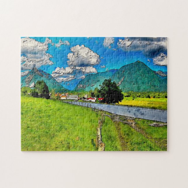 Scenisk konstnär målad landskapsbergspussel pussel (Horisontell)