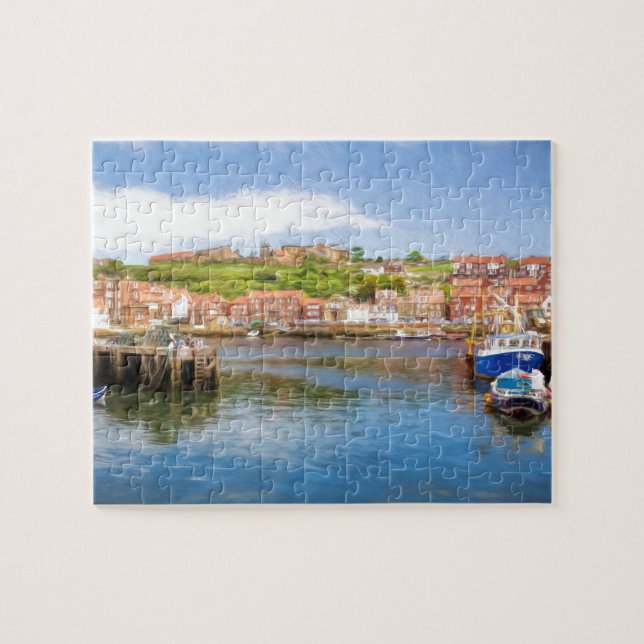 Scenisk målning av Whitby Harbour Pussel (Horisontell)