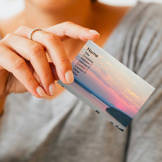 Scenisk Rosa Sjölandskap Sunset Visitkort (In SItu)