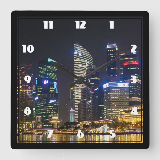 Scenisk Singapore horisont Fyrkantig Klocka (Framsida)