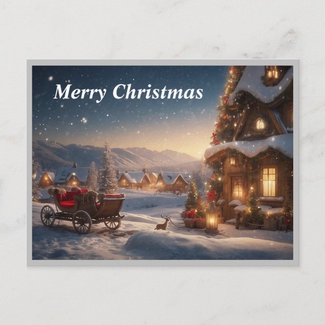 Scenisk syn på byn snö helg vykort (Framsida)