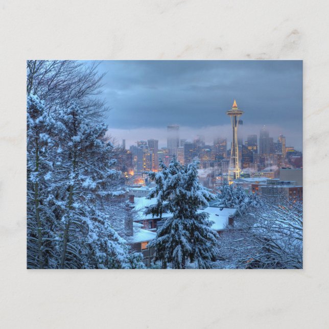 Scenisk syn på Snowy Seattle Helg Vykort (Framsida)