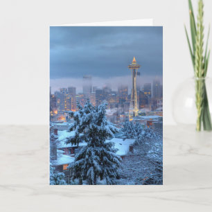 Scenisk syn på Snowy Seattle Helgkort