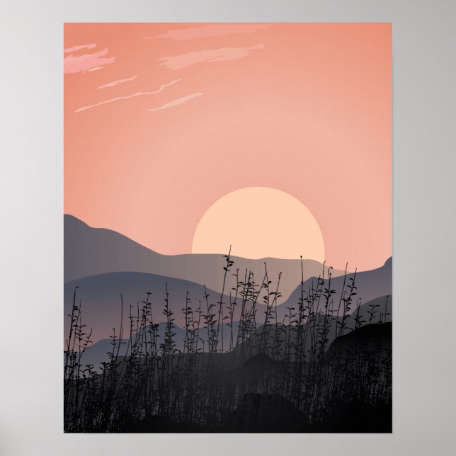 Scenisk syn på solnedgång i ett ödsligt landskap poster (Framsidan)