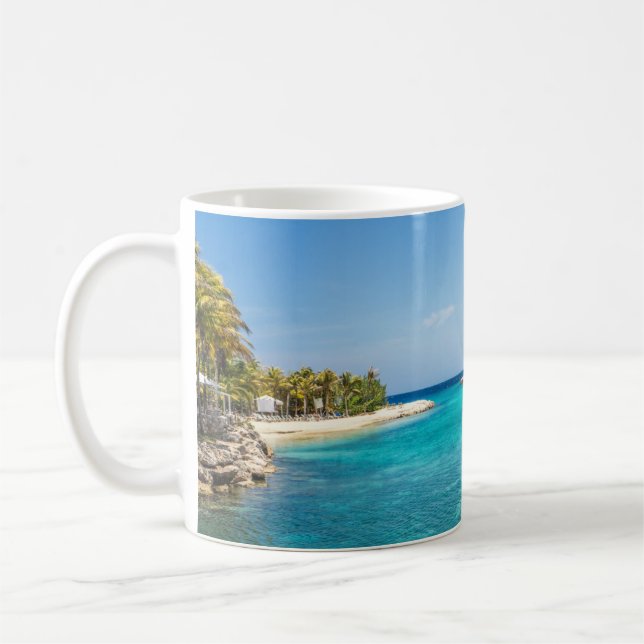 Scenisk tropisk persika med tjuvaktiga huts-foto kaffemugg (Vänster)