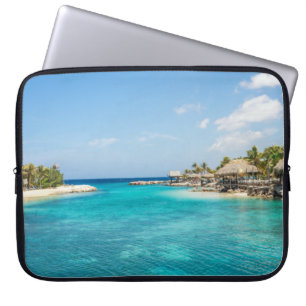 Scenisk tropisk persika med tjuvaktiga huts-foto laptop fodral