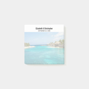 Scenisk tropisk strand med Thatched Huts Bröllop Post-it Block
