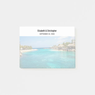 Scenisk tropisk strand med Thatched Huts Bröllop Post-it Block