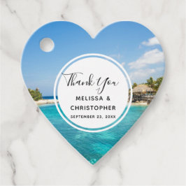 Scenisk tropisk strand med tunna huts-Tack Gåvor Etiketter