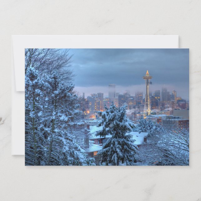 Scenisk vy över Snowy Seattle Julkort (Framsida)
