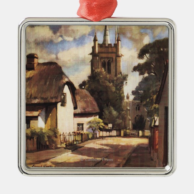 Sceniskt land beskådar den brittiska julgransprydnad metall (Framsidan)