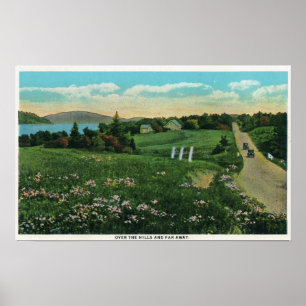Sceniskt land beskådar, över backarna och långt poster