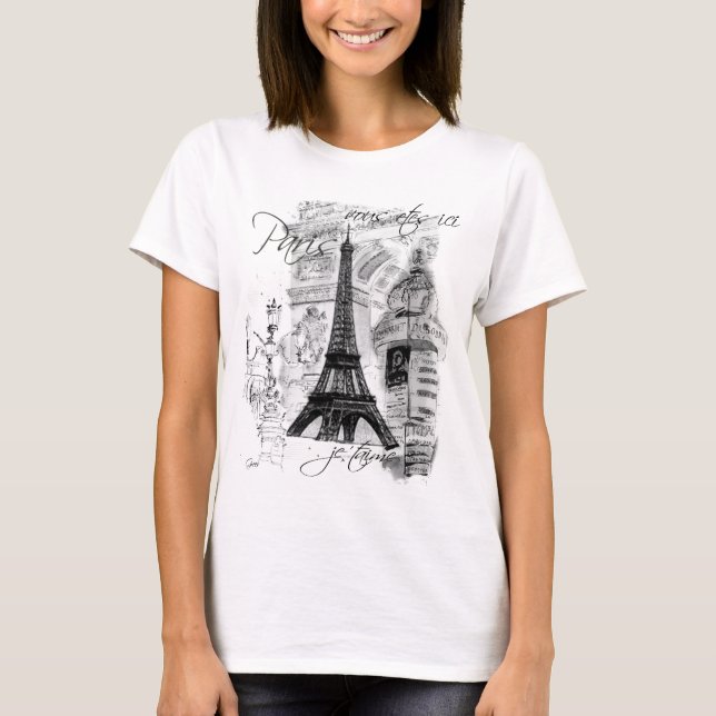 Scenkollet för Eiffel-Fransk i Paris T-shirt (Framsida)