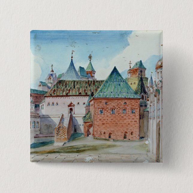 Scenografi för blygsamma Mussorgskys opera Knapp (Framsida)