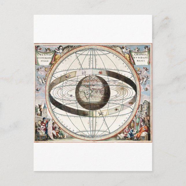 Scenografi över Ptolemaic Cosmography Vykort (Framsida)
