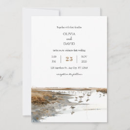 Scenska kustfåglar Art Watercolor Beach Wedding Inbjudningar