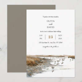 Scenska kustfåglar Art Watercolor Beach Wedding Inbjudningar