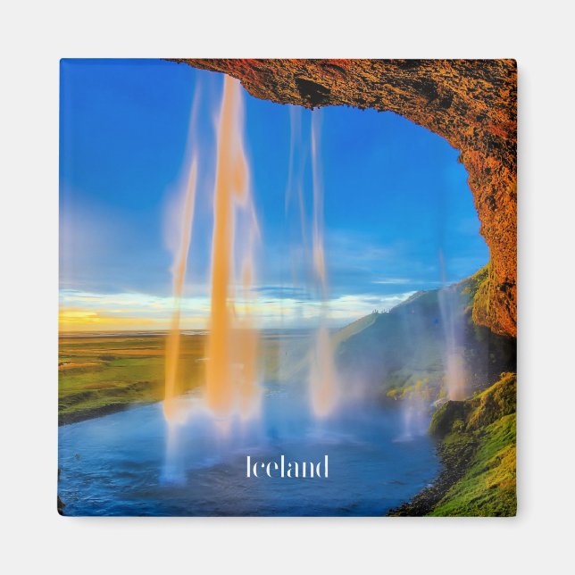 Scenskt Island, skogafoss-fotoWa Magnet (Framsidan)