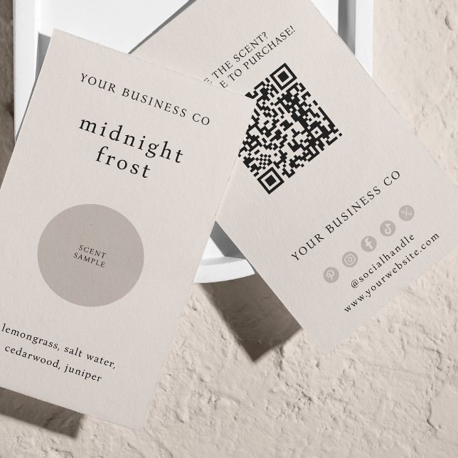 Scent exempel Fragrance Tester Beige QR-kodkort Visitkort (Skapare uppladdad)
