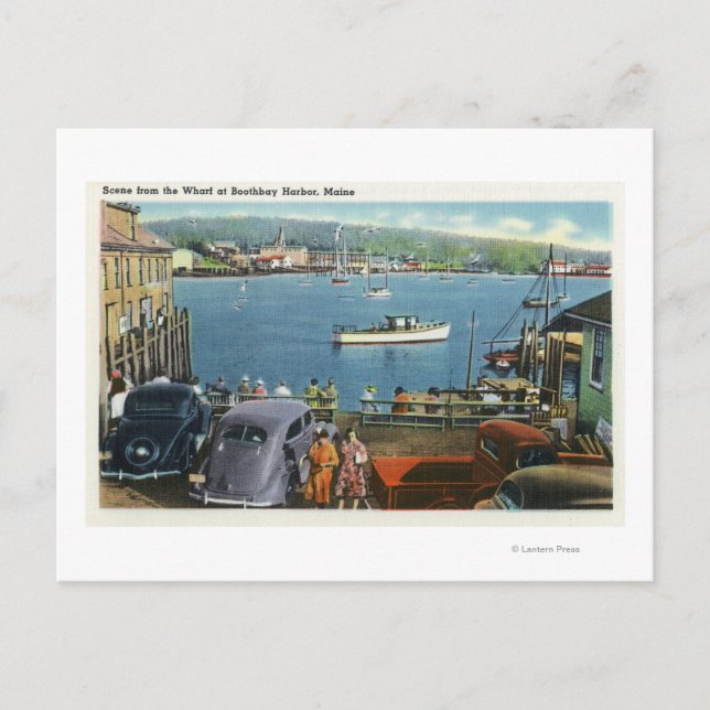 Scenvy från Wharf, Boats and Cars Vykort (Framsida)