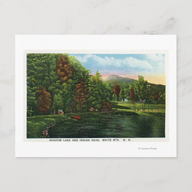 Scenvy över Shadow Sjö och indisk huvud Vykort (Framsida)