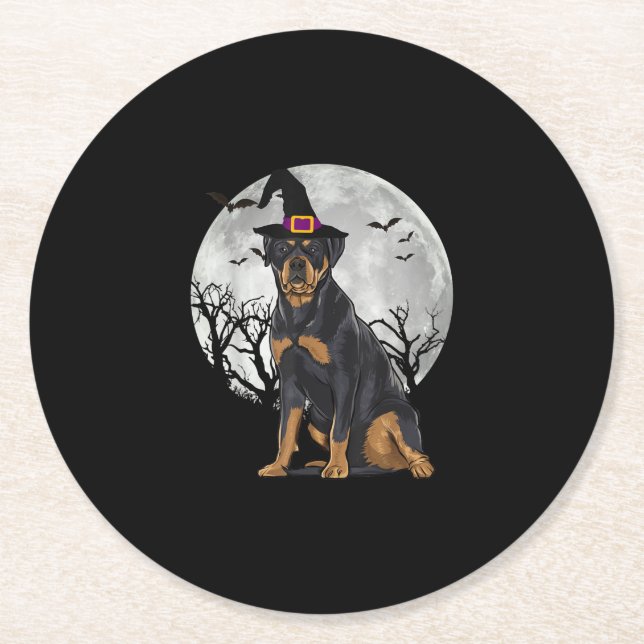 Scenweiler Hund Witch Hat Halloween Underlägg Papper Rund (Framsidan)