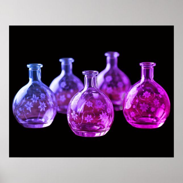 Schablonmålade Glasflaskor Svart Bakgrund Vägg Poster (Framsidan)