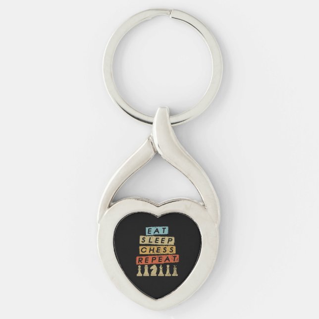 Schack - Ät Sov Schack Upprepa Twisted Heart Silverfärgad Nyckelring (Framsidan)
