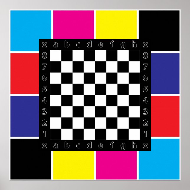 schack bord om CMYK-bakgrund Poster (Framsidan)