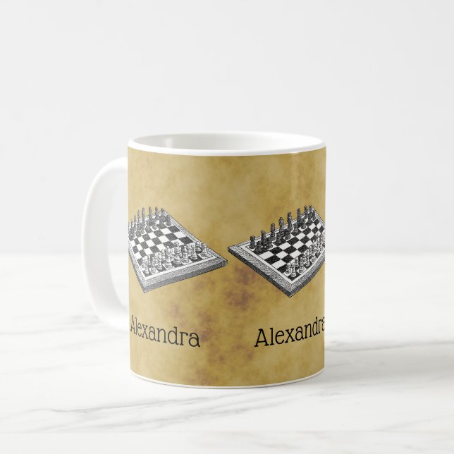 Schack och schackbräde Vintage WBG slitna Kaffemugg (Framsida vänster)