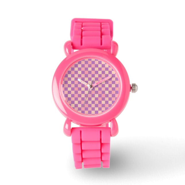 schack rosa mönster timme armbandsur (Framsida)