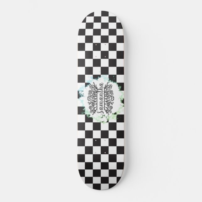 schackbräda mönster mini skateboard bräda 18,5 cm (Framsida)
