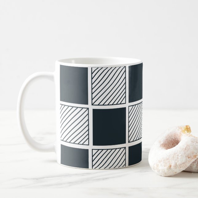 Schackbräde Cool Svart och Vit Marinblå  Kaffemugg (Med munk)
