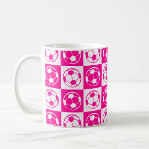 Schackbräde Fotboll / Fotbollsmönster - Rosa Kaffemugg