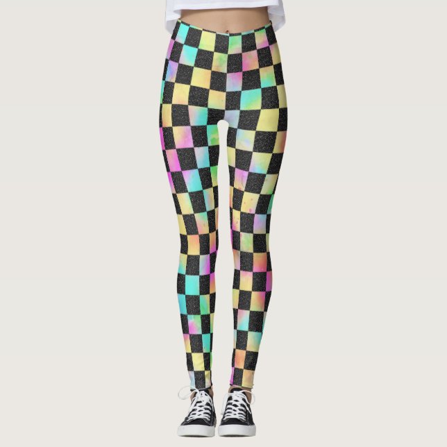 Schackbrädemönster i 80-talsfärger leggings (Framsida)