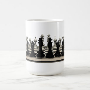 Schackbrädet med schack lappar: kaffemugg