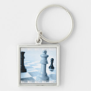 Schackdesign Keychain Fyrkantig Silverfärgad Nyckelring