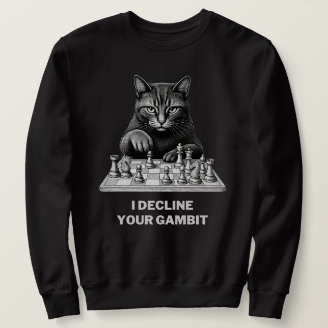 Schackkatten Avböjer Ditt Gambit Lång Ärmad Tröja (Design framsida)