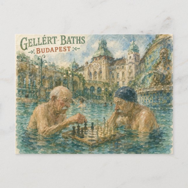 Schackmatch Gellert Baths Budapest Ungern Helg Vykort (Framsida)