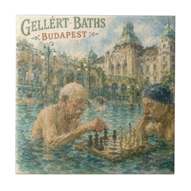 Schackmatch Gellert Baths Budapest Ungern Kakelplatta (Framsidan)