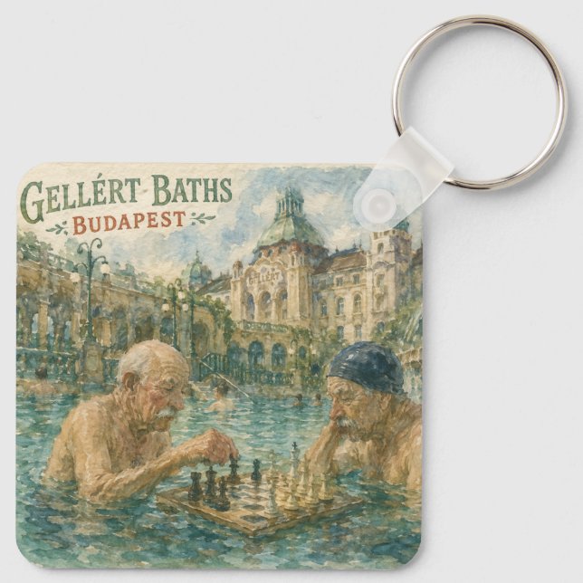 Schackmatch Gellert Baths Budapest Ungern Nyckelring (Baksida)