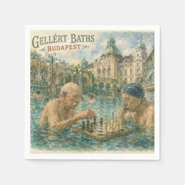 Schackmatch Gellert Baths Budapest Ungern Pappersservett (Framsidan)