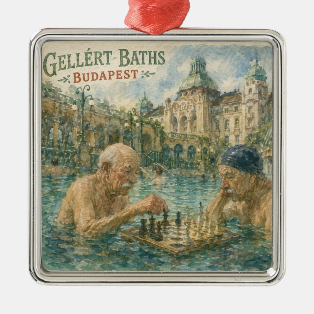 Schackmatch Gellertbadet Budapest Ungern Julgransprydnad Metall (Framsidan)
