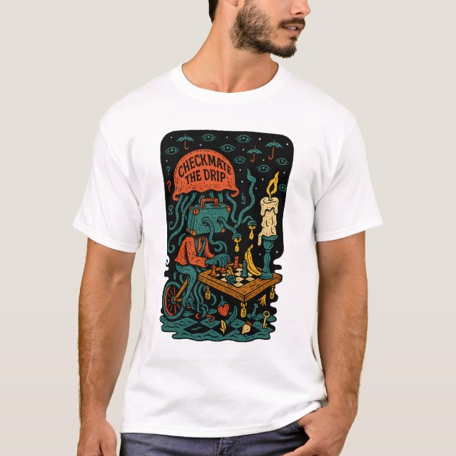 Schackmatt Drip – Absurd Surrealistisk Gatukonst T Shirt (Framsida)