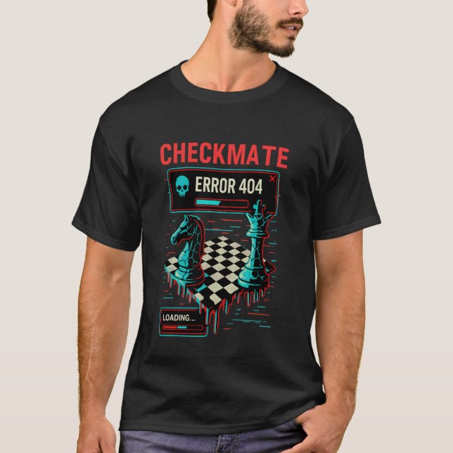 Schackmatt Fel 404 Glitch Schackbräde Konst Schack T Shirt (Framsida)